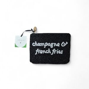 Kate Spade x Target "Champagne & French Fries" Black Beaded Pouch NWT